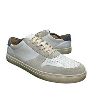 Clae Gregory White Full Grain Leather Navy Mens Premium Casual Sneakers Size 12